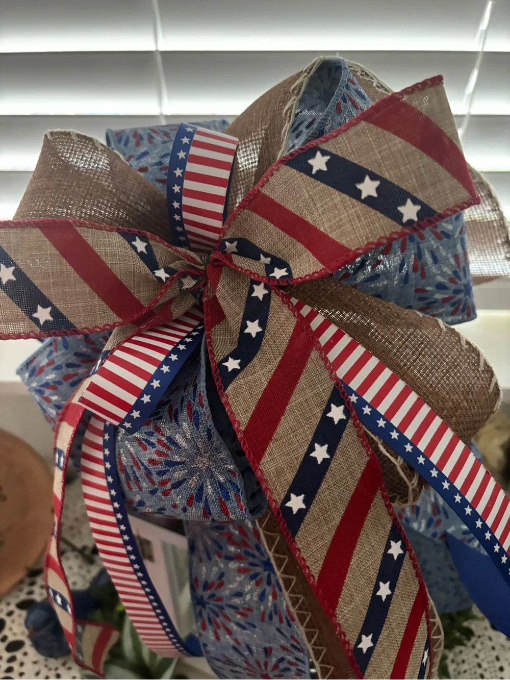 Patriotic Bow Lantern 4th July Red, White Blue Wreath Bow Multi ColorFinal Sale